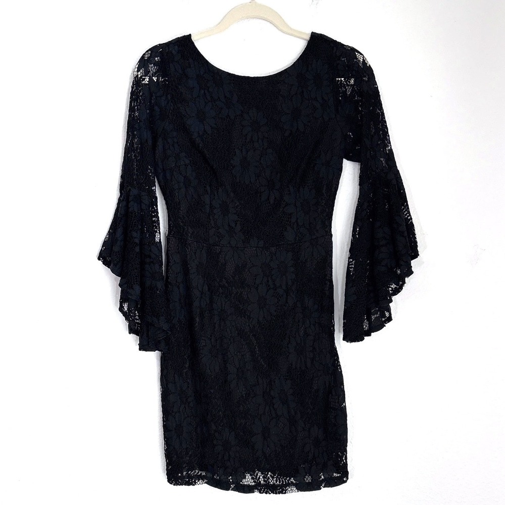 Lulus Black Lace Bell Sleeve Mini Dress Small Witchy Dark Fairygoth Whimsical - Picture 3 of 10